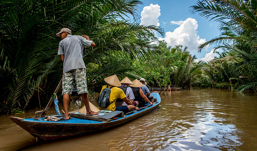 A traditional boat Tan Phong Island Tour